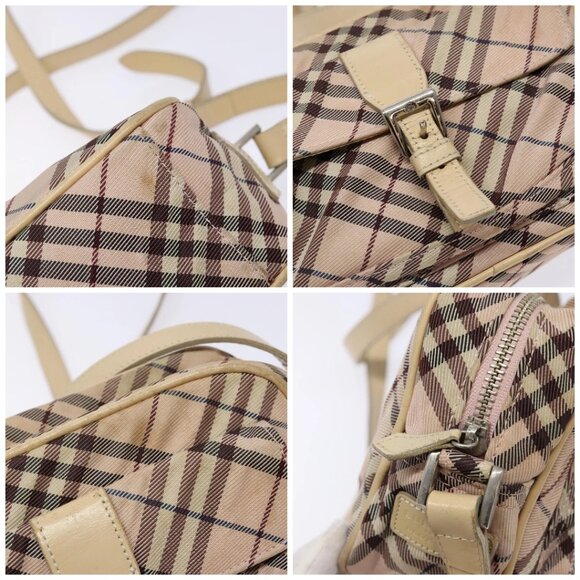 BURBERRY Nova Check Blue Label Shoulder Bag Nylon Pink Silver Auth 138054